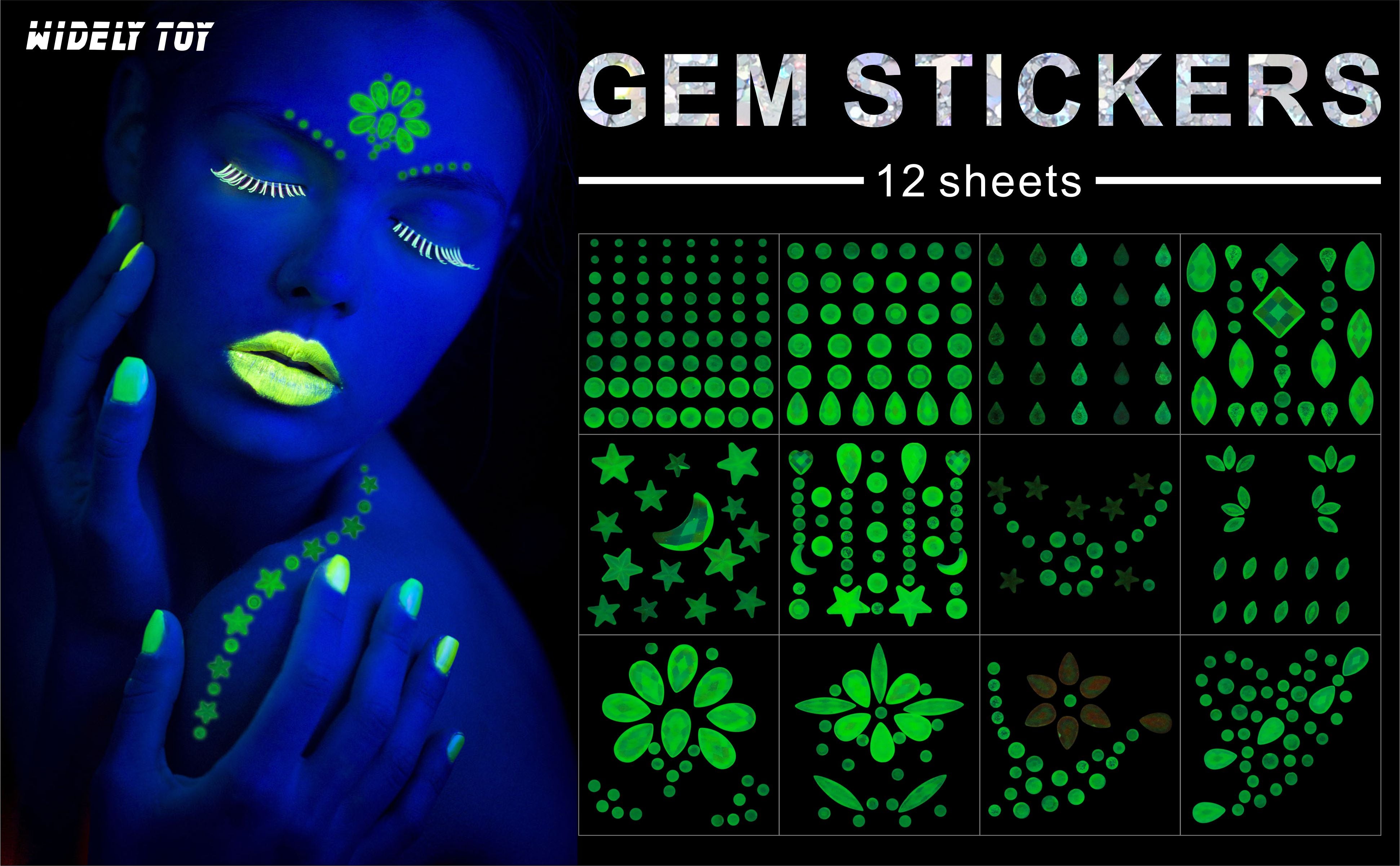 Luminous Face Gems, 8Sets Noctilucent Face Jewels Stick on Eyes Glow In  Dark