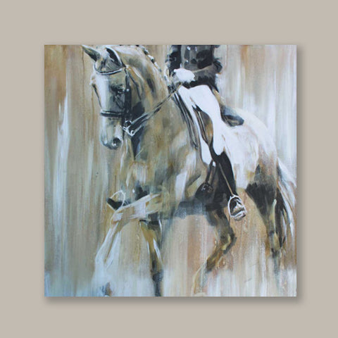 abstract acrylic equestrian painting of dressage horse and rider