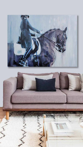 abstract dressage horse painting in acrylic on large canvas 