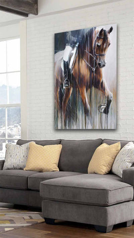 abstract painting of arabian horse shown as large canvas wall art