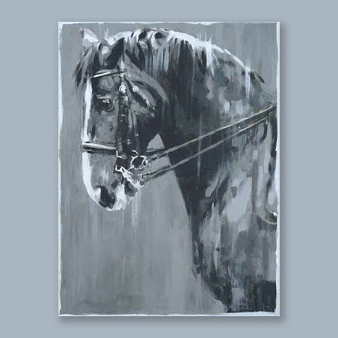 black and white abstract horse head portrait custom art