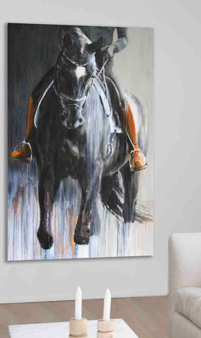 large black horse paintings on canvas in modern abstract acrylic