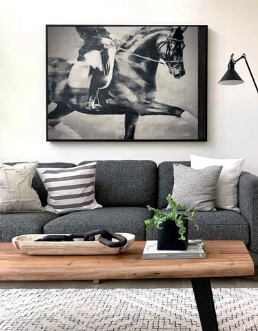 large modern black white horse painting for equestrian livingroom decor art