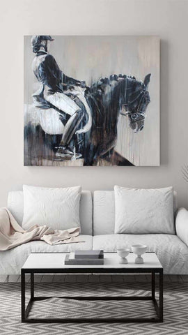 horse canvas wall art decor of dressage horse in black and white