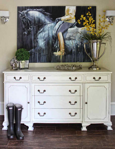horse painting of grey dressage horse as hallway contemporary decor art 