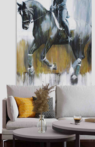 modern abstract dressage horse portrait painting large equine wall art