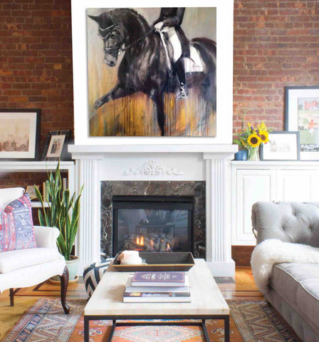 modern dressage abstract painting as contemporary equestrian wall decor