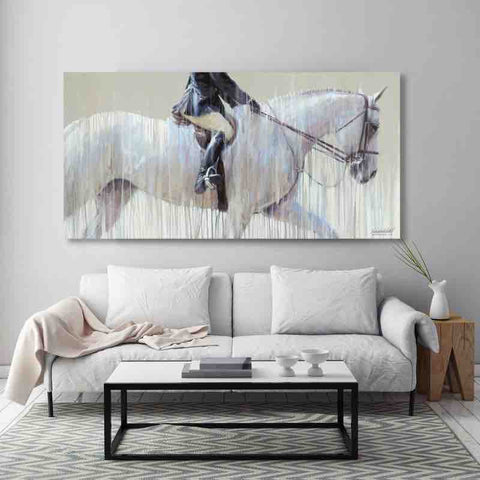 horse painting of showjumper or show hunter in modern abstract style