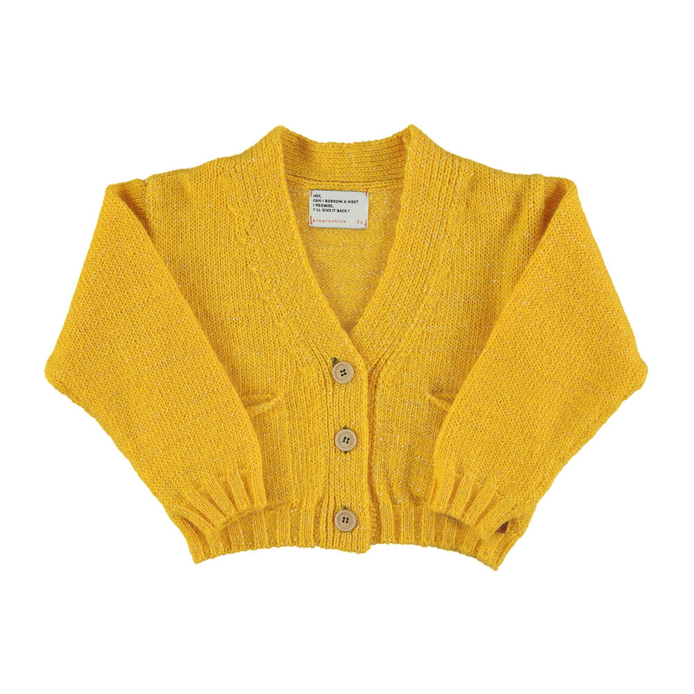 Knitted V Jacket Yellow With Lurex van Piupiuchick