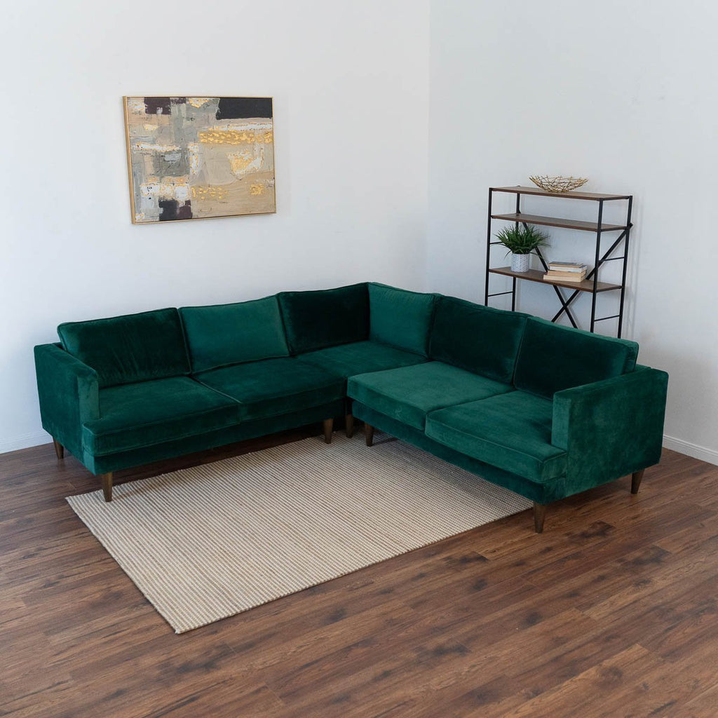 Caleb Corner Sofa - Dark Green Velvet U Shape, MidinMod