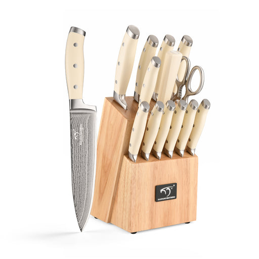 NANFANG BROTHERS 15-Piece Damascus Knife Set With Ergonomic Handle and  Disconnect-Type Block