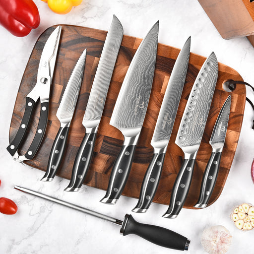 18-Pieces Damascus Knife Set with Wooden Block and 8 Pcs Steak Knife —  Nanfang Brothers Kitchenware