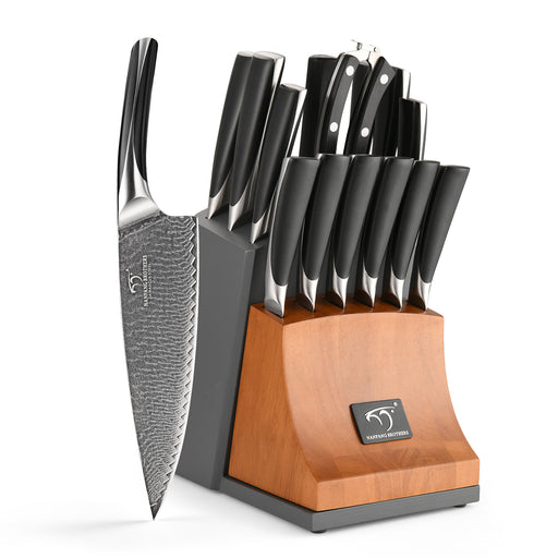 14-Pieces Damascus Kitchen Knife Set with Bamboo Drawer Organizer — Nanfang  Brothers Kitchenware