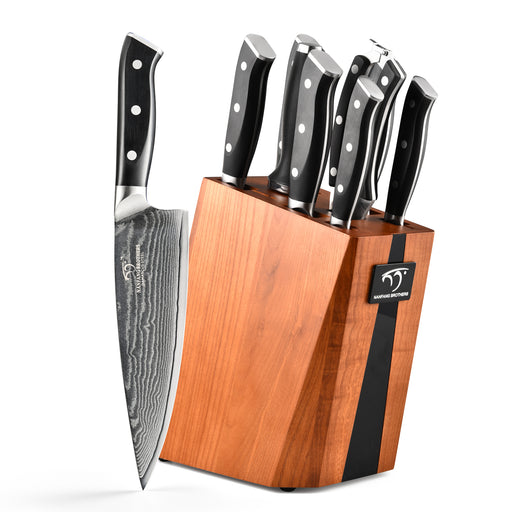 15-Piece Damascus Kitchen Knife Set with Wooden Block and 6 Pcs Steak — Nanfang  Brothers Kitchenware