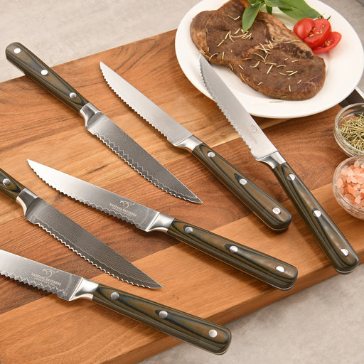 8-Pieces Damascus VG10 Steel Serrated Steak Knives with Wooden Box —  Nanfang Brothers Kitchenware