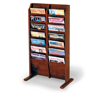 10 Pocket Floor Standing Wood Magazine Rack - Elegant Display Stand for  Magazines, Catalogs, and Brochures | Freestanding Literature Organizer