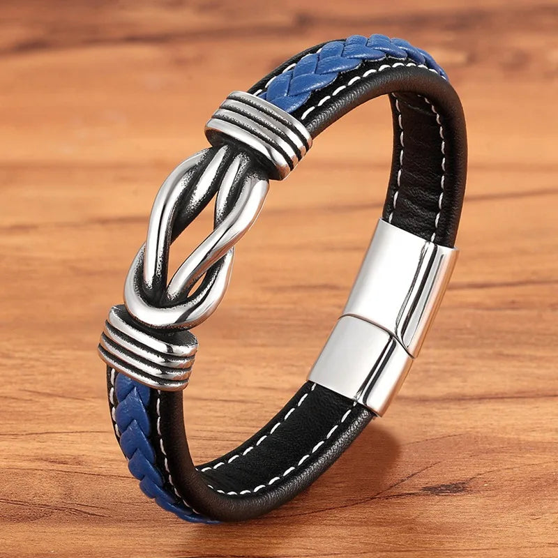 Geometric Stainless Steel Mens Leather Bracelet - Picture 10 of 10