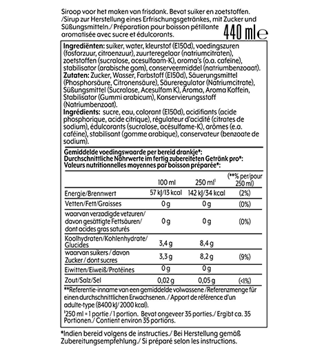 SodaStream Pepsi Nutrition information