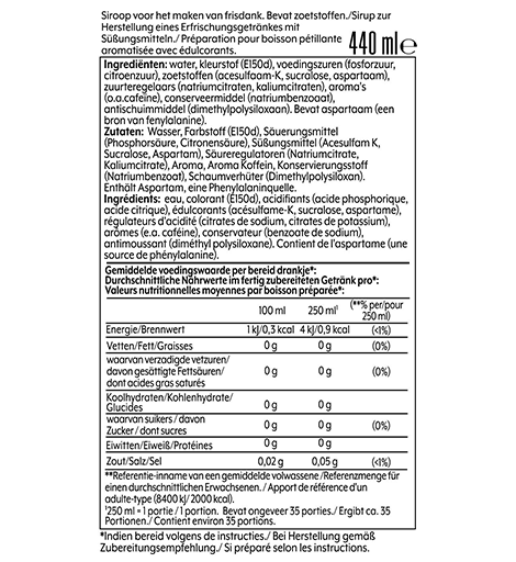 pepsi max Nutrition Label