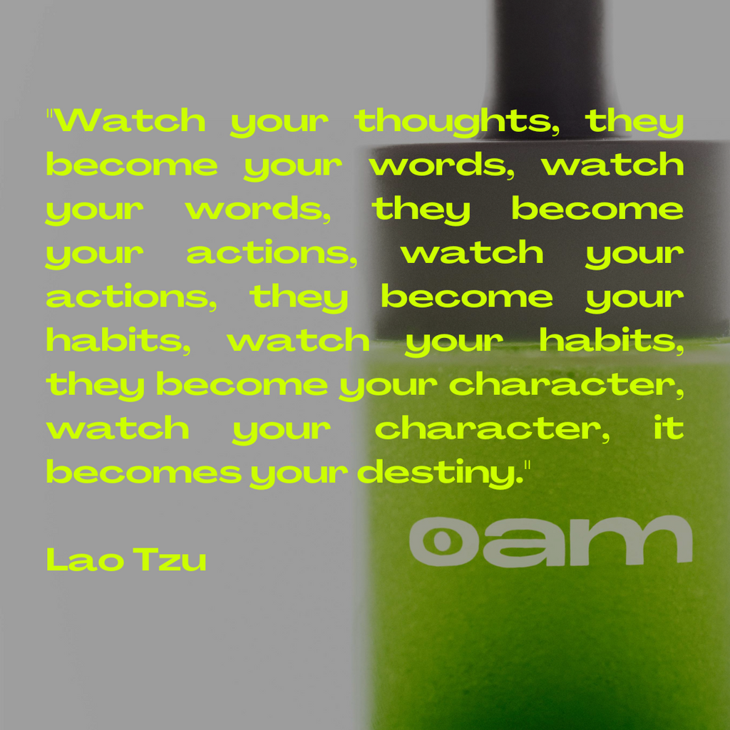 An a quote by Lao Tzu which says: "Watch your thoughts, they become your words, watch your words, they become your actions, watch your actions, they become your habits, watch your habits, they become your character, watch your character, it becomes your destiny."