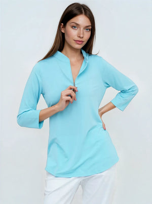 Long Sleeve Mock Neck Poly Top - Rezobay