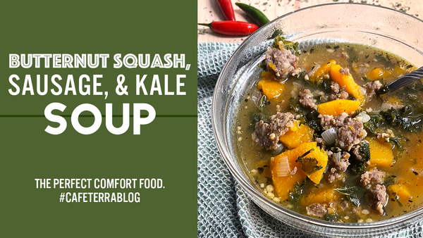 Butternut Squash, Sausage, Kale Soup by Terra Kelly