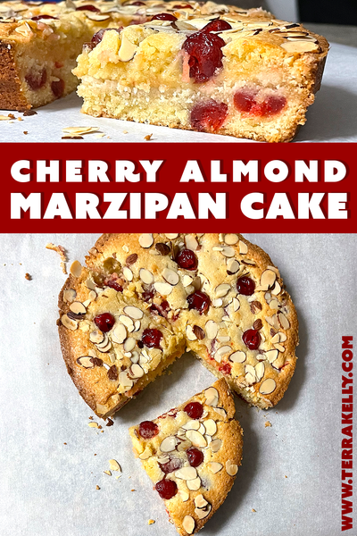 Cherry Almond Marzipan Cake Recipe Blog Post by Author Terra Kelly