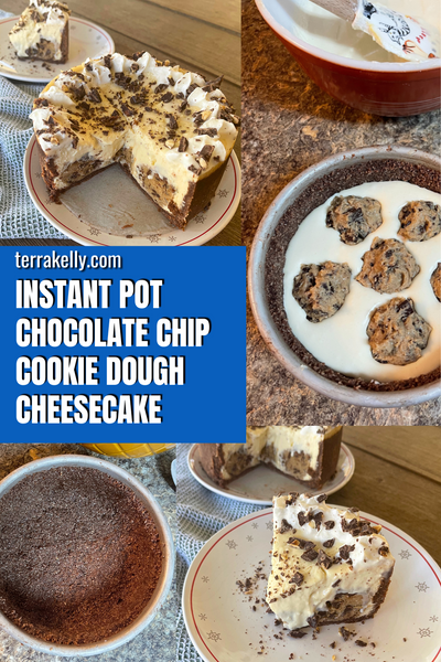 Instant Pot Chocolate Chip Cookie Dough Cheesecake recipe on terrakelly.com