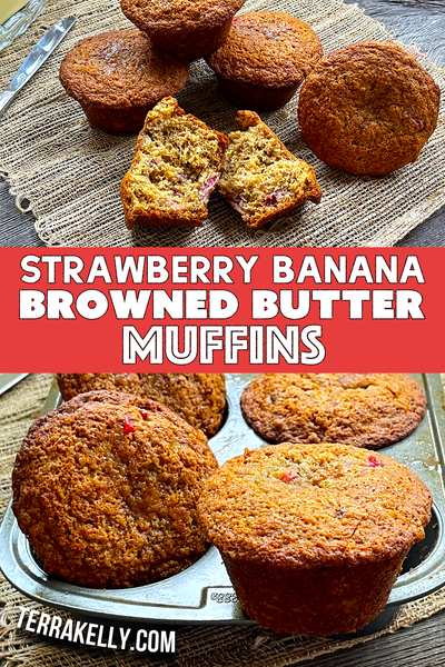 Strawberry Banana Browned Butter Muffin recipe on terrakelly.com