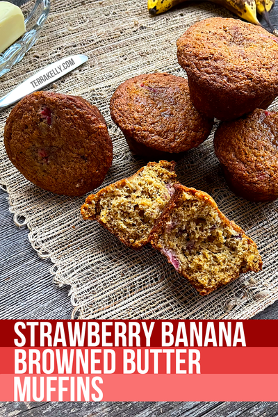 Strawberry Banana Browned Butter Muffin recipe on terrakelly.com