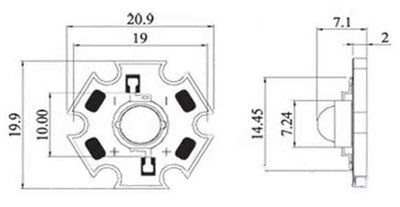 3W LED and Star Heatsink Dimensions