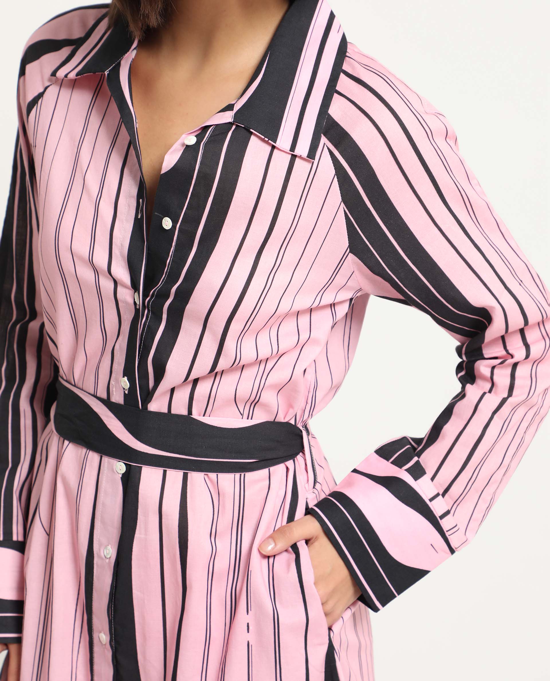 Exclusive Pink Striped A-Line Cotton Dress – Sujatra