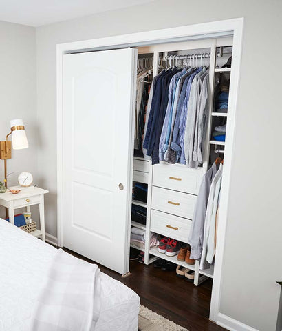 A Modern Single Sliding Door Closet With Drawers