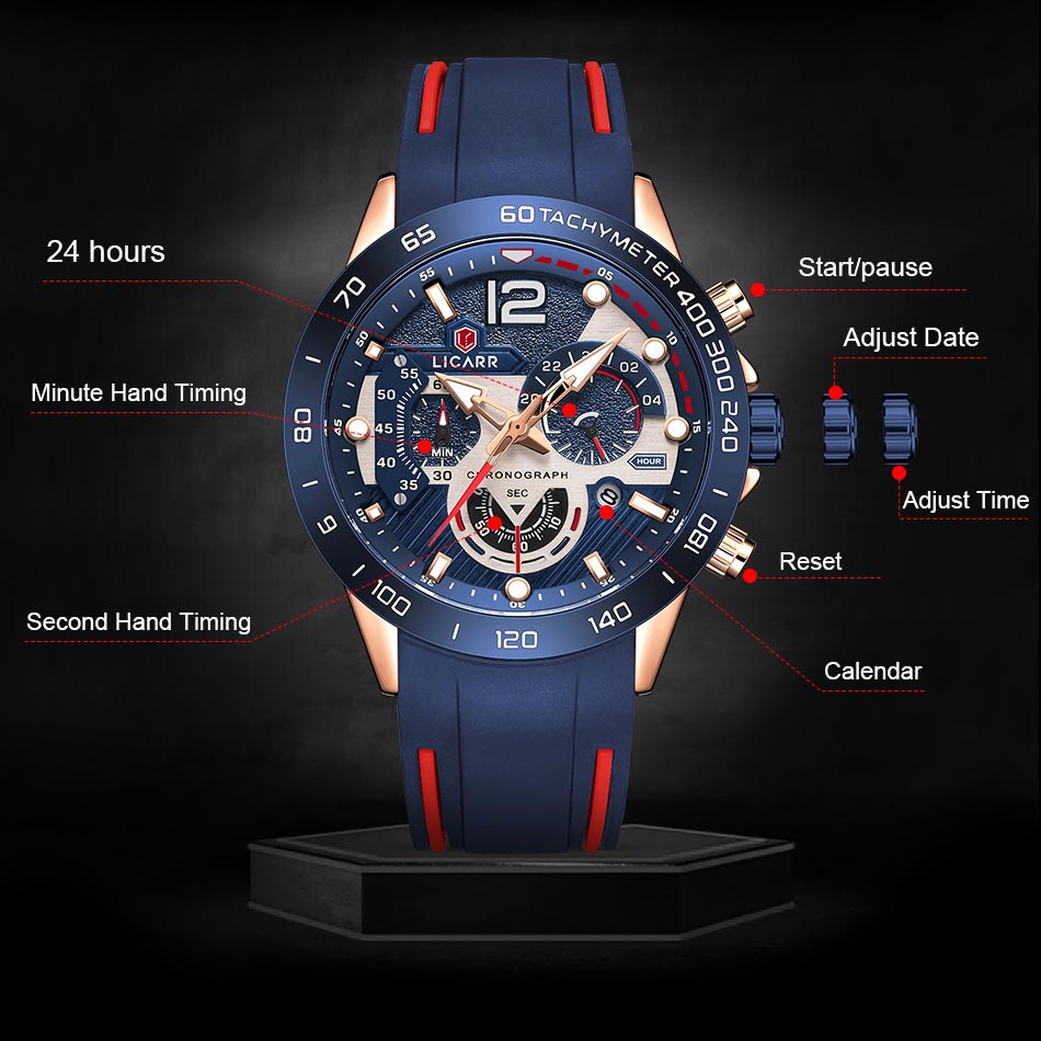 LICARR Watch - Chronograph Functionality & Durability - 30M Waterproof ...