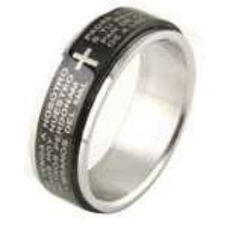 OUR FATHER PRAYER SPINNER BAND RING IN Stainless Steel and Black - Killer Jewelry