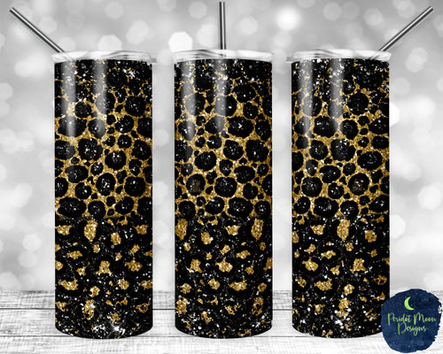 20 oz Skinny Black and Gold Cheetah Glitter Tumbler Sublimation