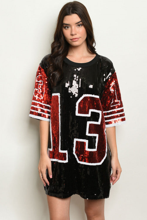 red sequin jersey dress