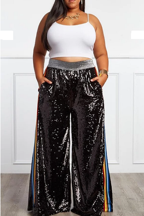 black pants with sequin stripe