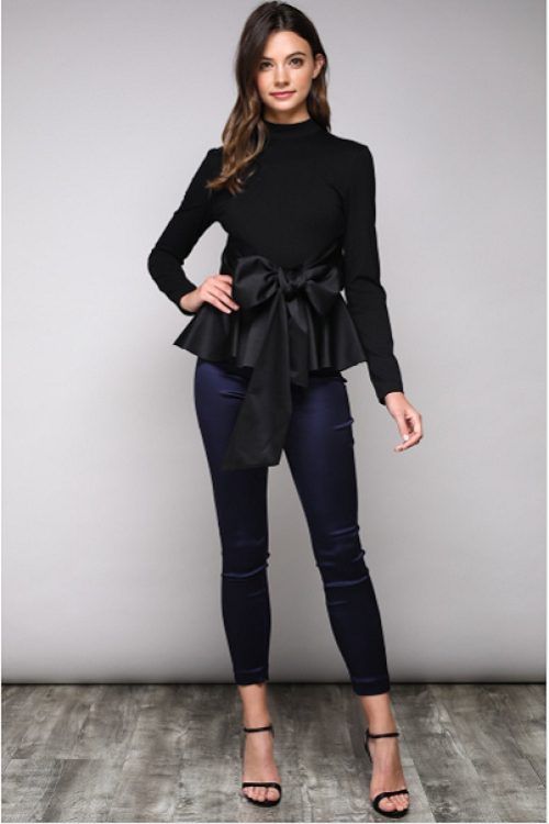 Curvy7 Black Satin Peplum Top – ICONIC7