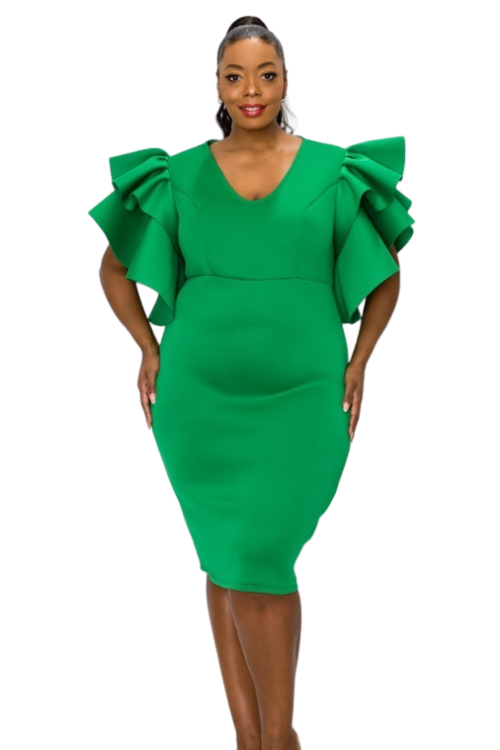 Kelly Green Waterfall Ruffle Sleeve Dress – ICONIC7