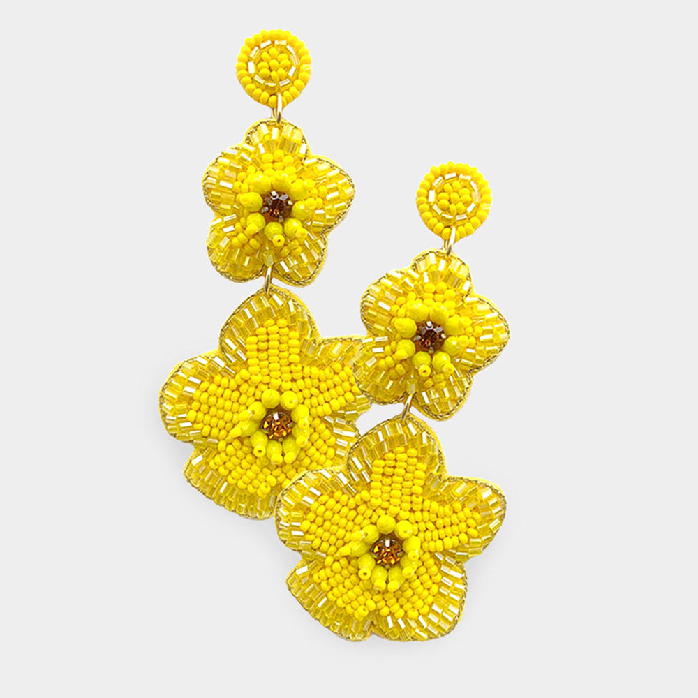 20mm Large yellow Czech glass flower beads, 6Pc