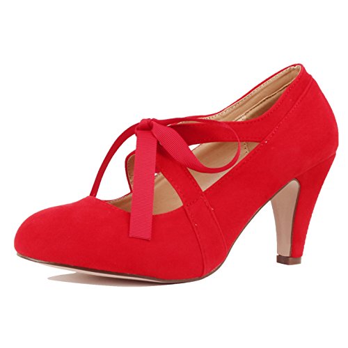 red mid heel shoes