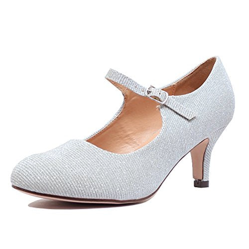 silver shoes block heel closed toe