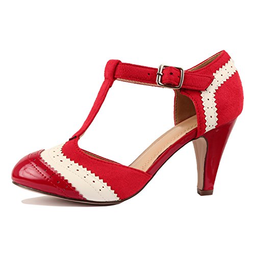 ladies red mid heel shoes