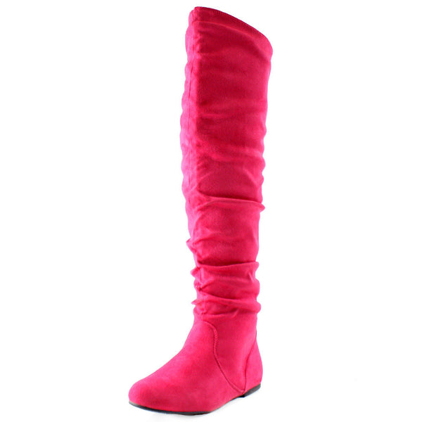 pink thigh high flat boots