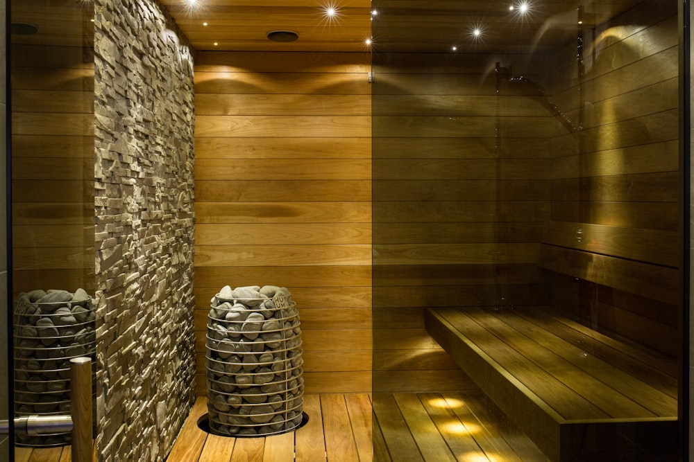 home sauna room using warm lighting