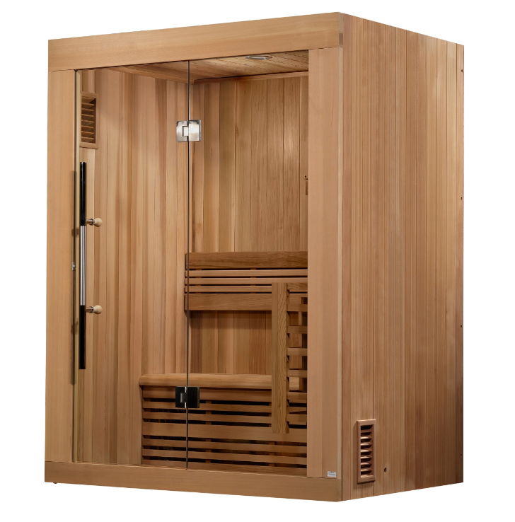 Sundsvall, a light-brown 1–2 person sauna with a clear glass door