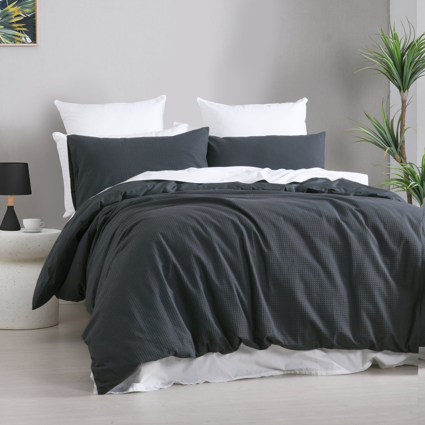 Micro Waffle Charcoal Quilt Cover Set