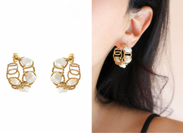 joanna laura constantine twisted gold and pearl cage hoop earrings