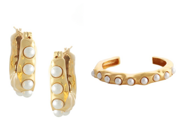 joanna laura constantine gold hoop earrings and cuff with inset pearls